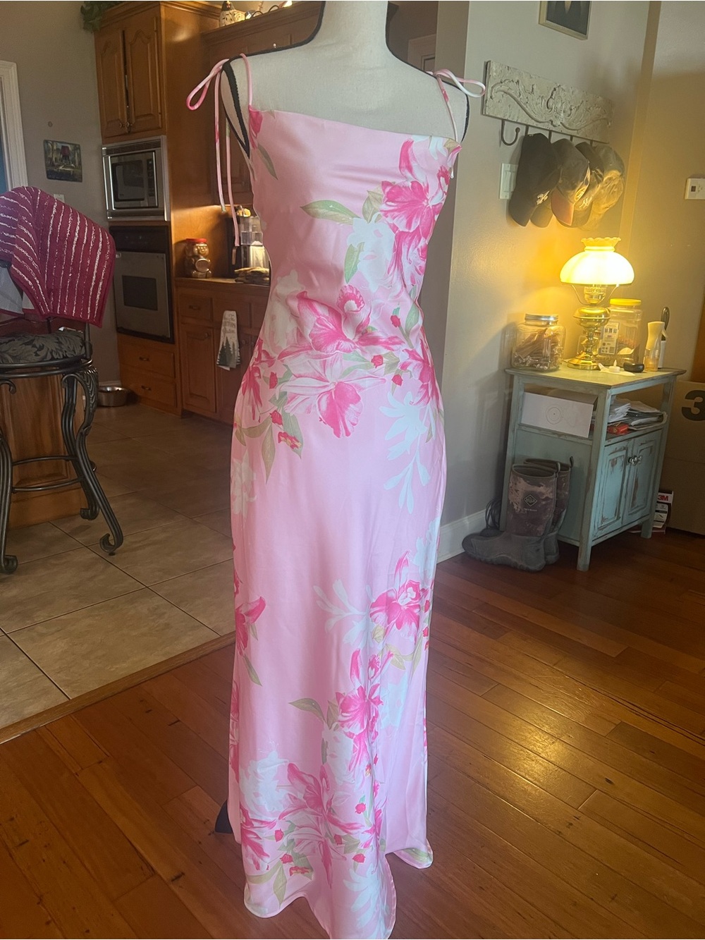 Beginning Boutique Pink Floral Satin Maxi Skirt - Picture 5 of 12